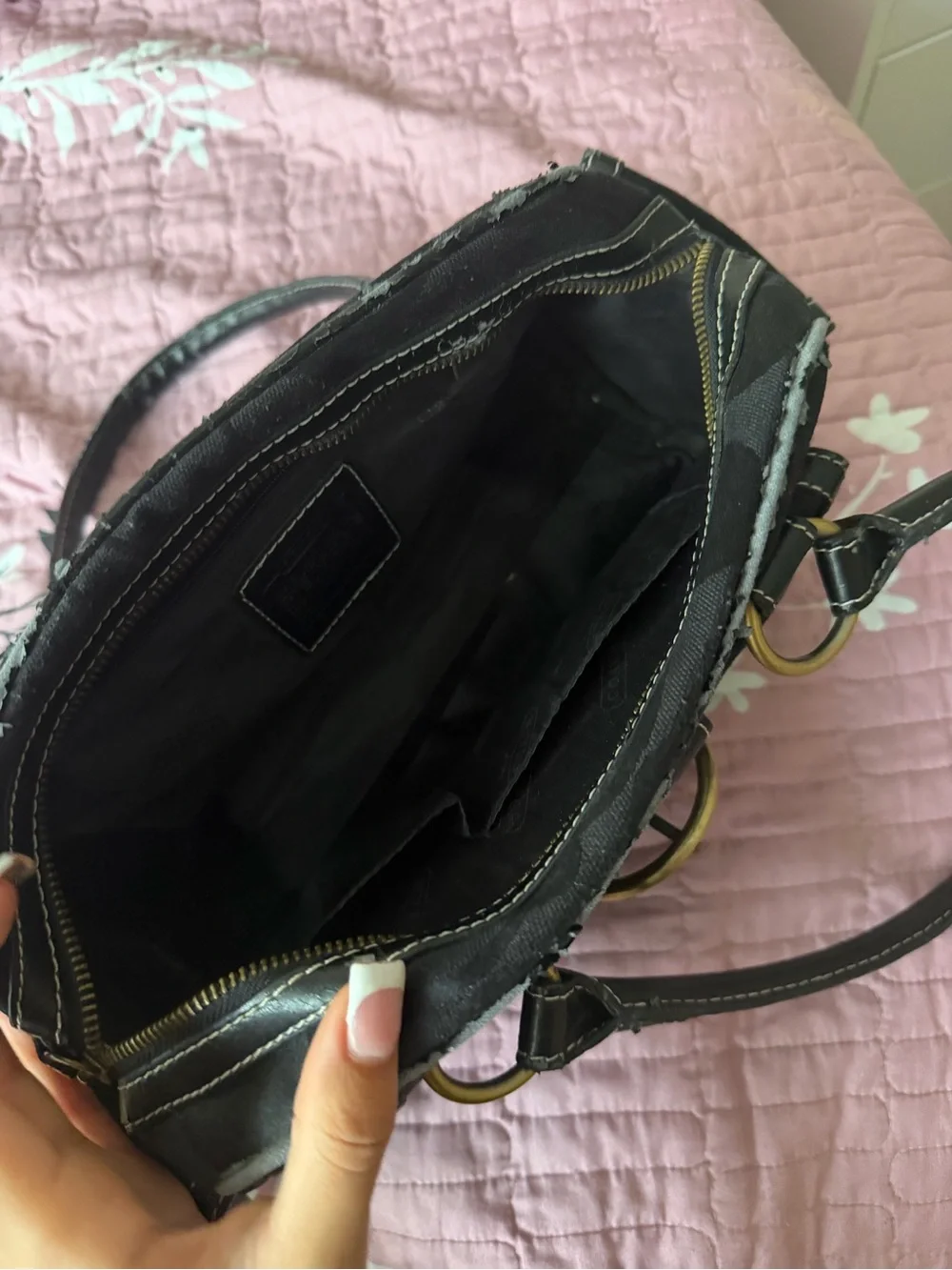 Coach Black Satchel with Gold Buckle Accent